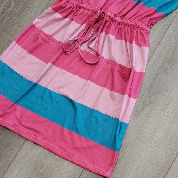 Pink and Blue Striped Sleeveless Dress - Picture 6 of 9